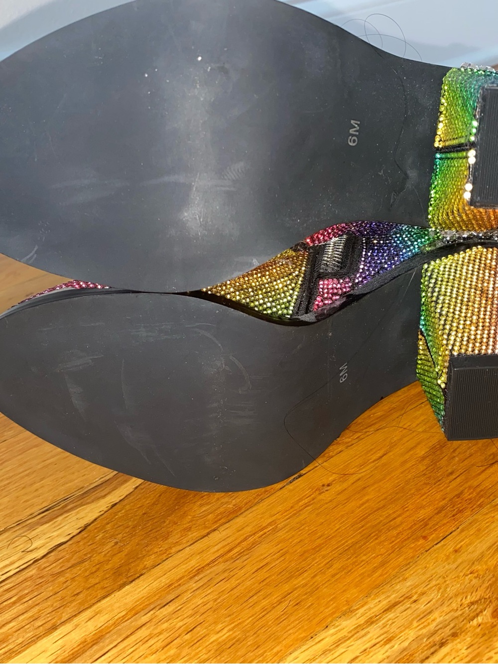 Dolls Kill Rainbow Rhinestone Cowboy Boots with Crystal Buckle brand new size 6 - Picture 2 of 3